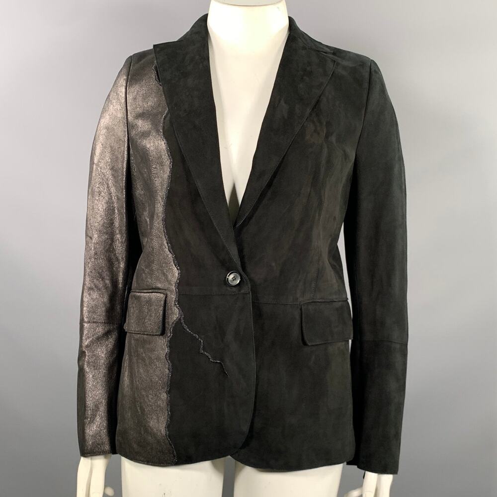 AKRIS Size L Black Suede Mixed Fabrics Goat calf Jacket Indoor Blazer